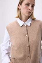 Gilet Col Rond Oversize Boutons Dorés Sans Hommeche F Bari - Beige Creme - Femme