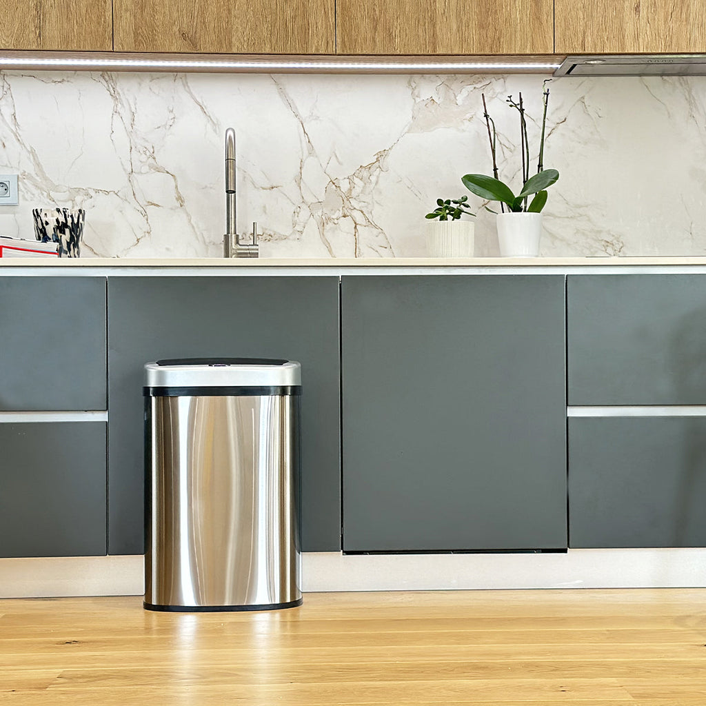 Papelera automática de cocina 58L MAJESTIC SILVER gran capacidad en acero inoxidable cepillado con flejes