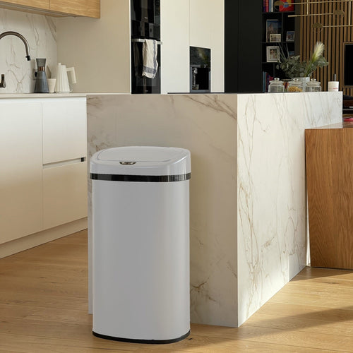 Poubelle de cuisine automatique 58L MAJESTIC WHITE blanc grande capacité en INOX avec cerclage