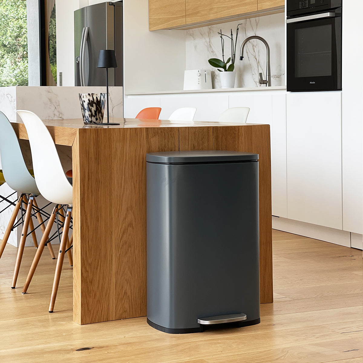 Kitchen pedal bin 50L ADMIRAL Design Matte gray in stainless steel with bucket and soft closing