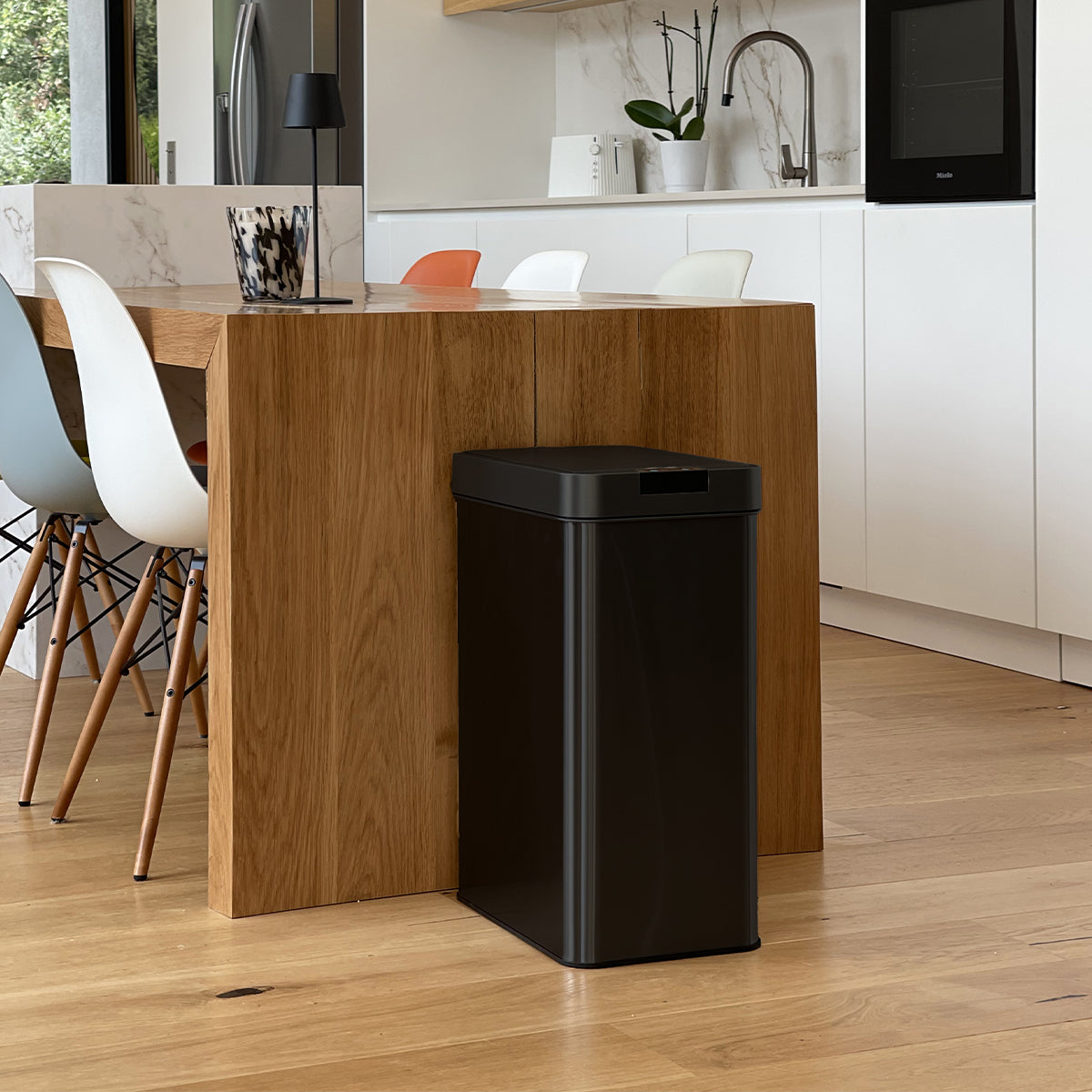 Automatic kitchen trash can 60L SILVERLAKE BLACK in stainless steel with strapping Butterfly opening large capacity