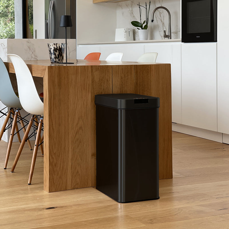 Poubelle de cuisine automatique 60L SILVERLAKE BLACK en acier Inox avec cerclage Ouverture papillon grande capacité