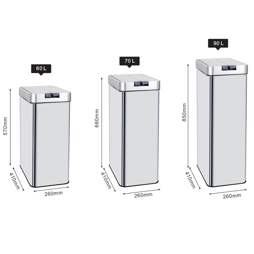 90L SILVERLAKE automatic kitchen trash can in stainless steel with strapping Large capacity butterfly opening - REDDECO.com