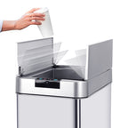90L SILVERLAKE automatic kitchen trash can in stainless steel with strapping Large capacity butterfly opening - REDDECO.com