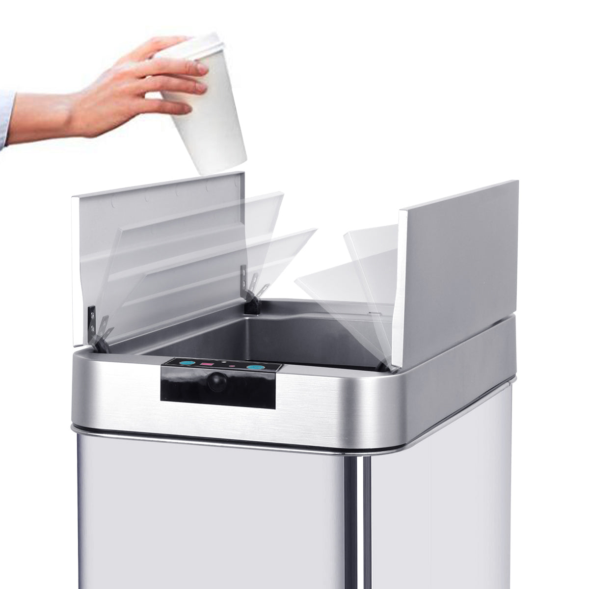 90L SILVERLAKE automatic kitchen trash can in stainless steel with strapping Large capacity butterfly opening - REDDECO.com