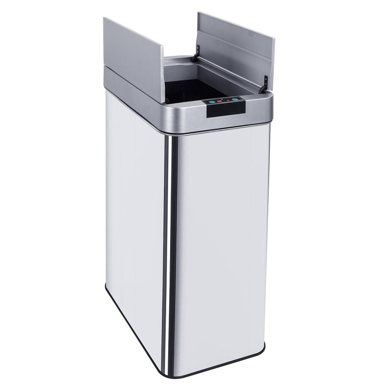 Poubelle de cuisine automatique 90L SILVERLAKE en acier Inox avec cerclage Ouverture papillon grande capacité - REDDECO.com
