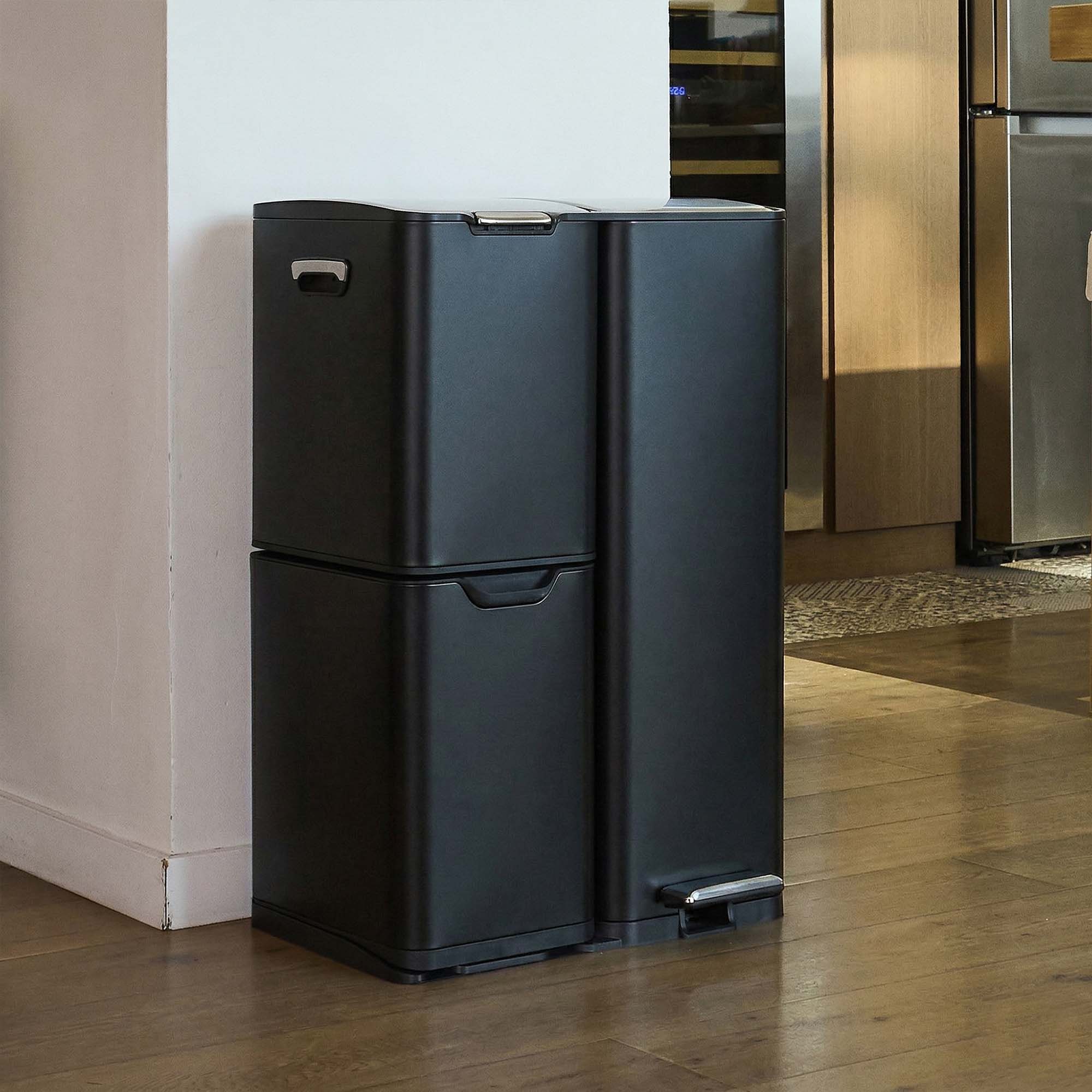 Haja Stainless Steel Sorting Bin - 60L - 3 Bins - Black