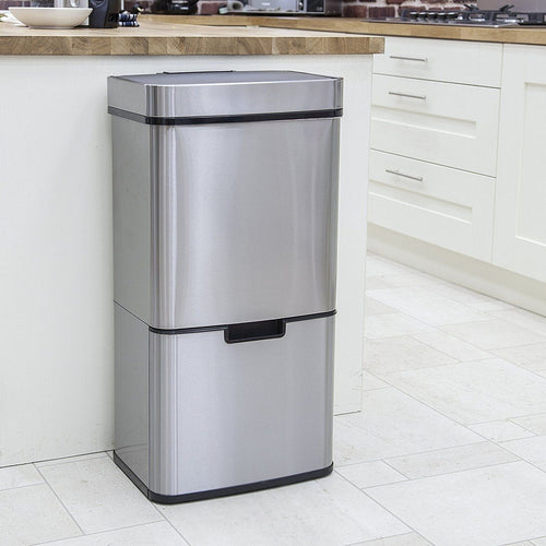 Poubelle De Cuisine Automatique Tri Sélectif Double Compartiment 75l NARVIK En Acier Inox Recyclage Grande Capacité Et Poubelle De Table 3l - REDDECO.com