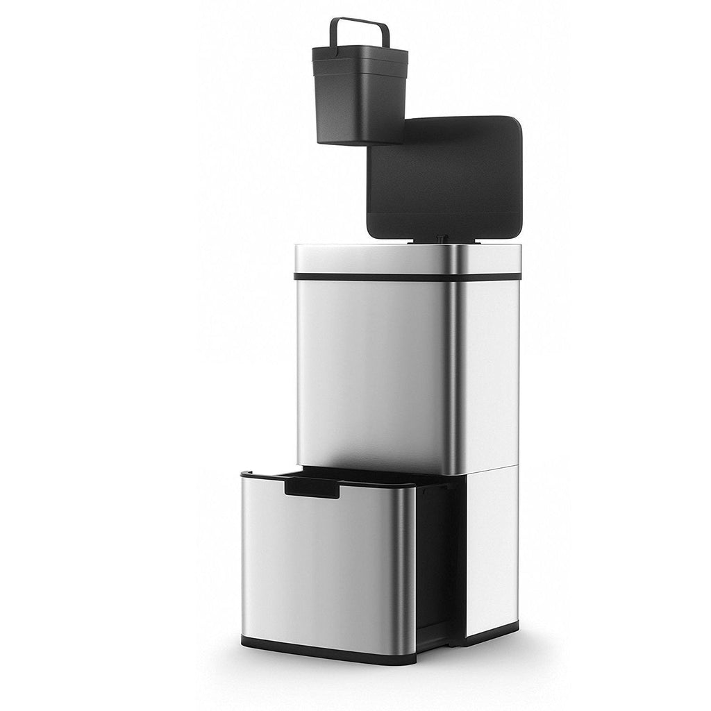 Poubelle De Cuisine Automatique Tri Sélectif Double Compartiment 75l NARVIK En Acier Inox Recyclage Grande Capacité Et Poubelle De Table 3l - REDDECO.com