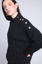 Jersey de cuello alto con botones joya Baya - Negro - Mujer