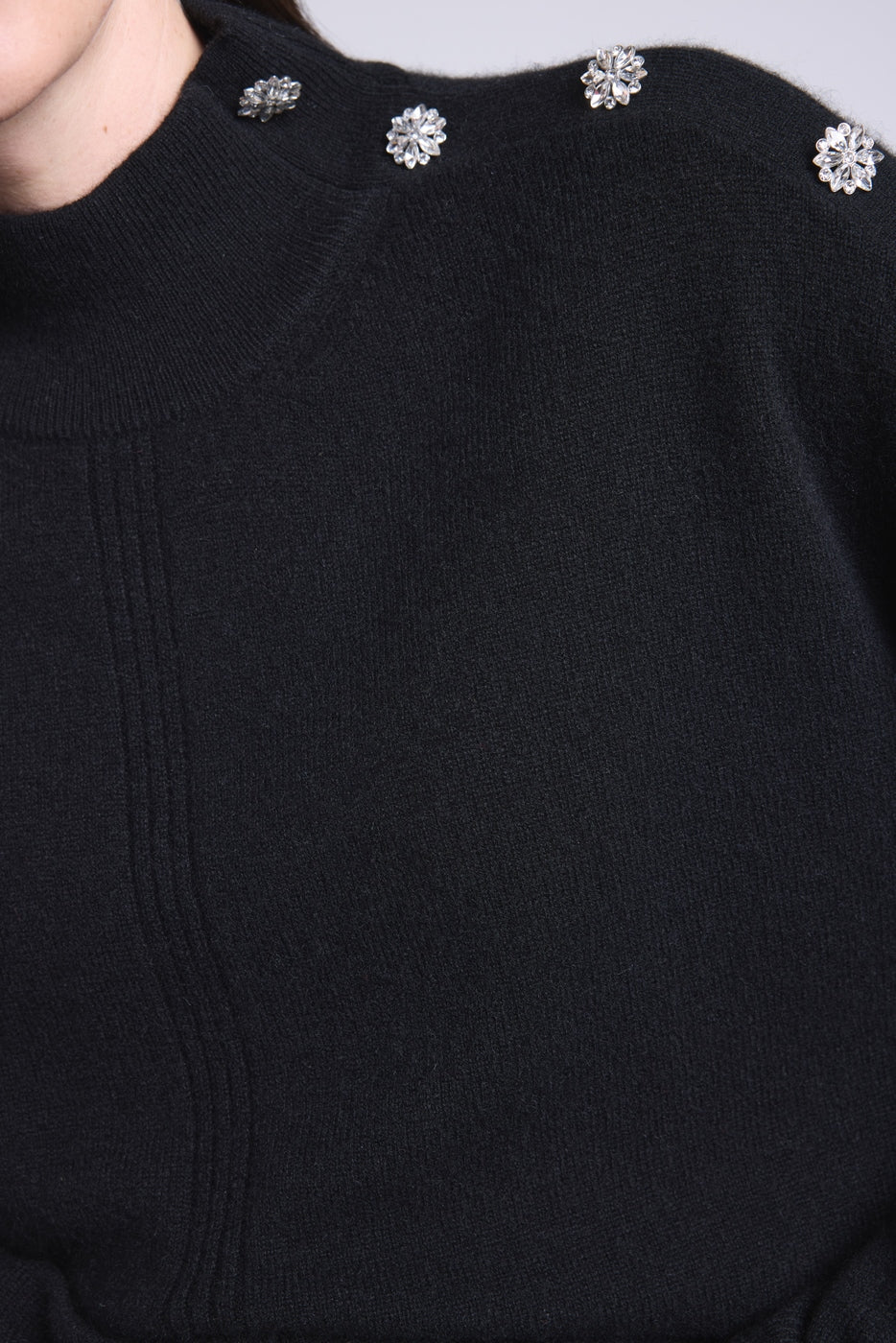 Jersey de cuello alto con botones joya Baya - Negro - Mujer
