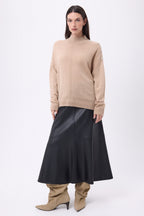 Jersey de cuello alto con joyas Baya - Beige crema - Botones plateados - Mujer