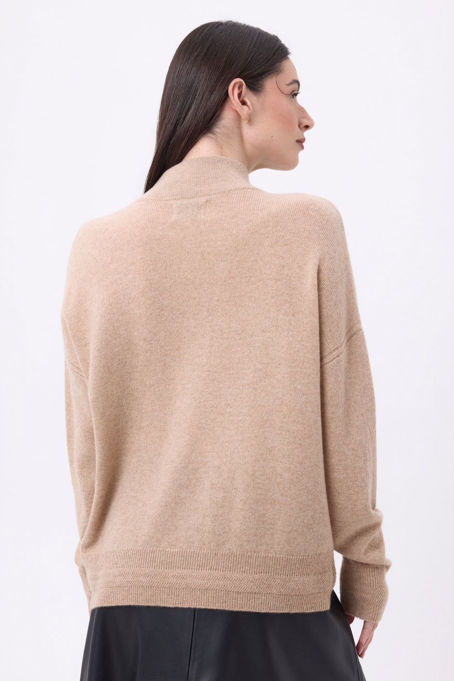 Jersey de cuello alto con joyas Baya - Beige crema - Botones plateados - Mujer