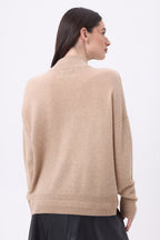 Jersey de cuello alto con joyas Baya - Beige crema - Botones plateados - Mujer