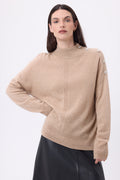 Jersey de cuello alto con joyas Baya - Beige crema - Botones plateados - Mujer