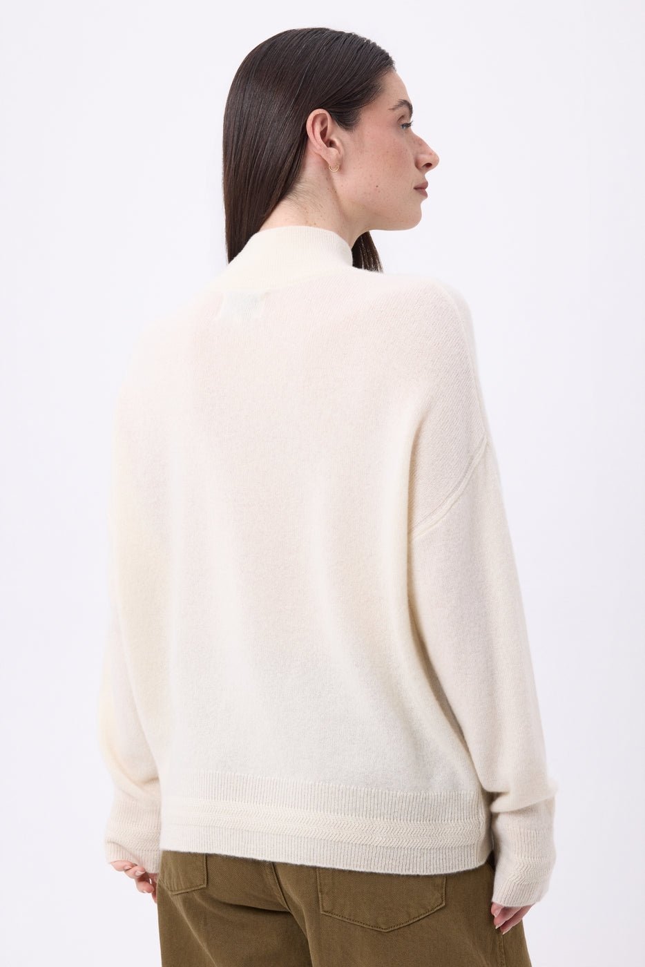 Jersey de cuello alto con joyas Baya - Blanco-botones plateados - Mujer