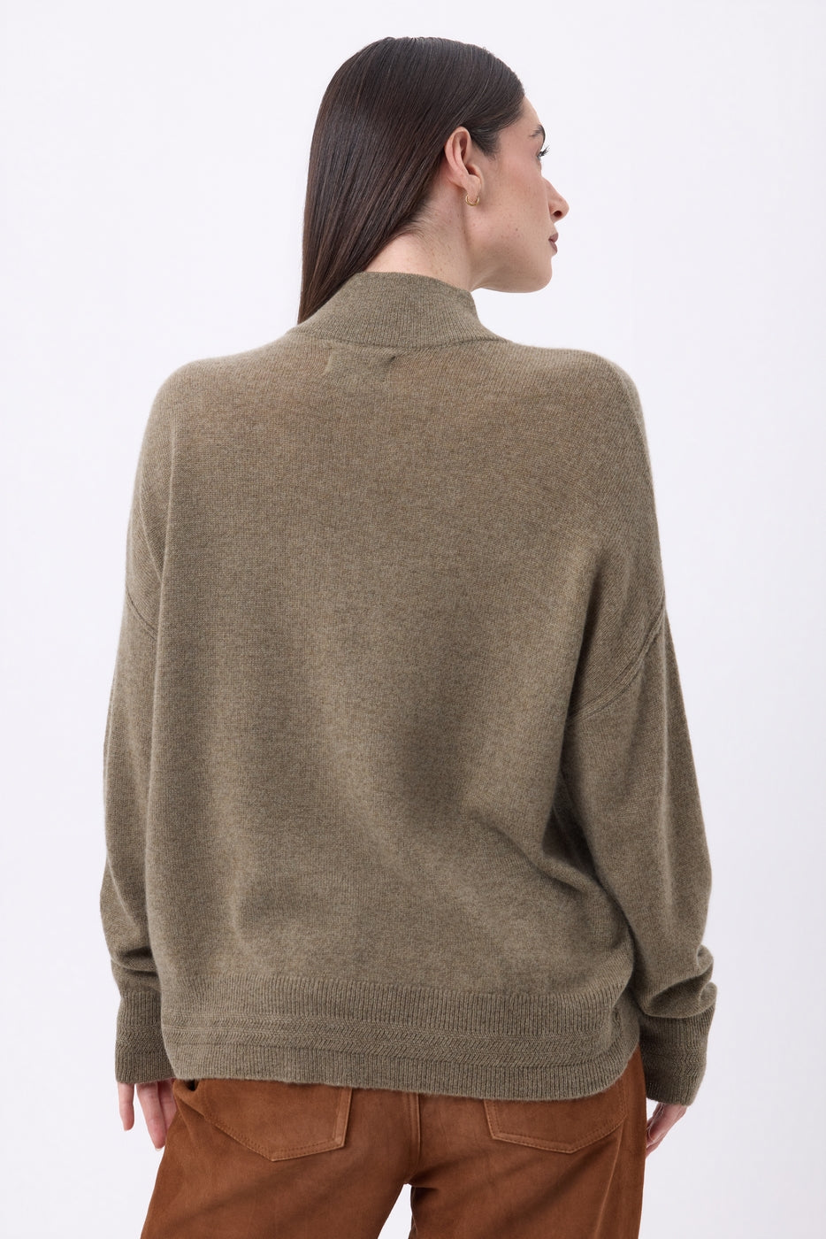 Jewelled High Neck Jumper Baya - Heather Khaki-Silver Buttons - Women