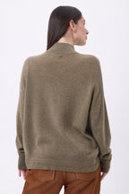 Jewelled High Neck Jumper Baya - Heather Khaki-Silver Buttons - Women