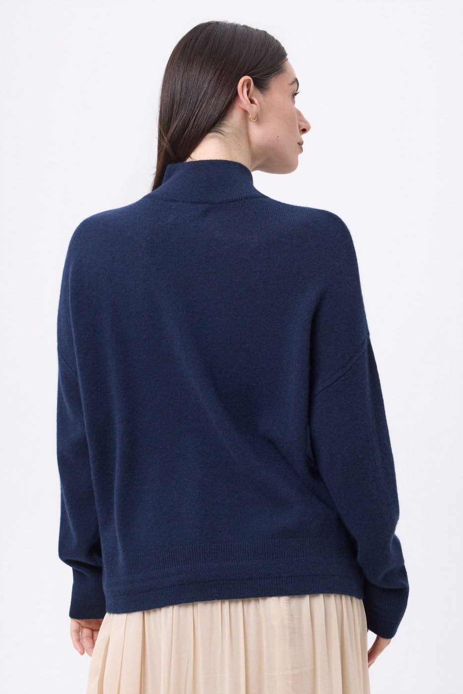 High-Neck Jewelled Baya Sweater - Navy Blue-Silver Buttons - Women - 100% Cashmere