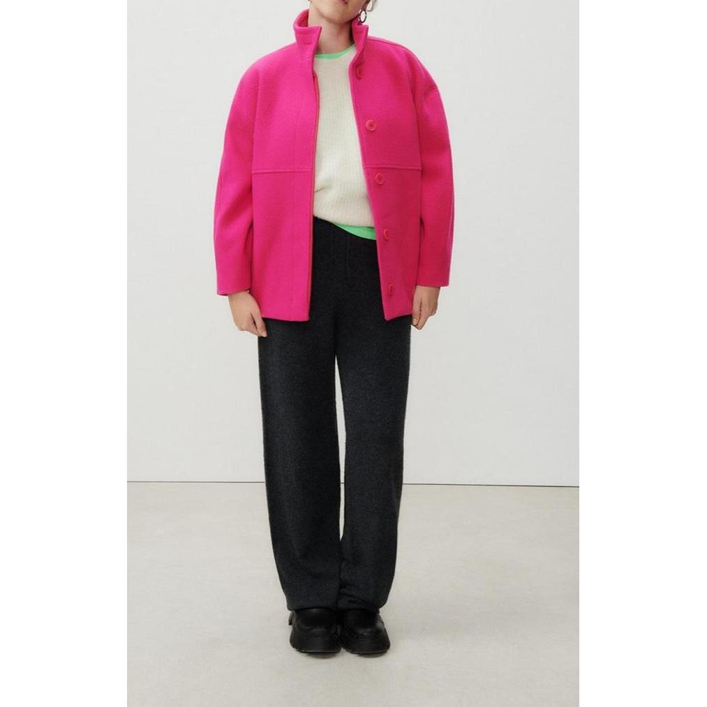 Short Cocoon Coat - Fuchsia - Women