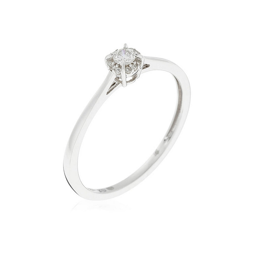 "Amoureuse 0.10" Ring with 0.08Ct/1 Center Diamond + 0.02Ct/12 Center Diamond - 18k White Gold