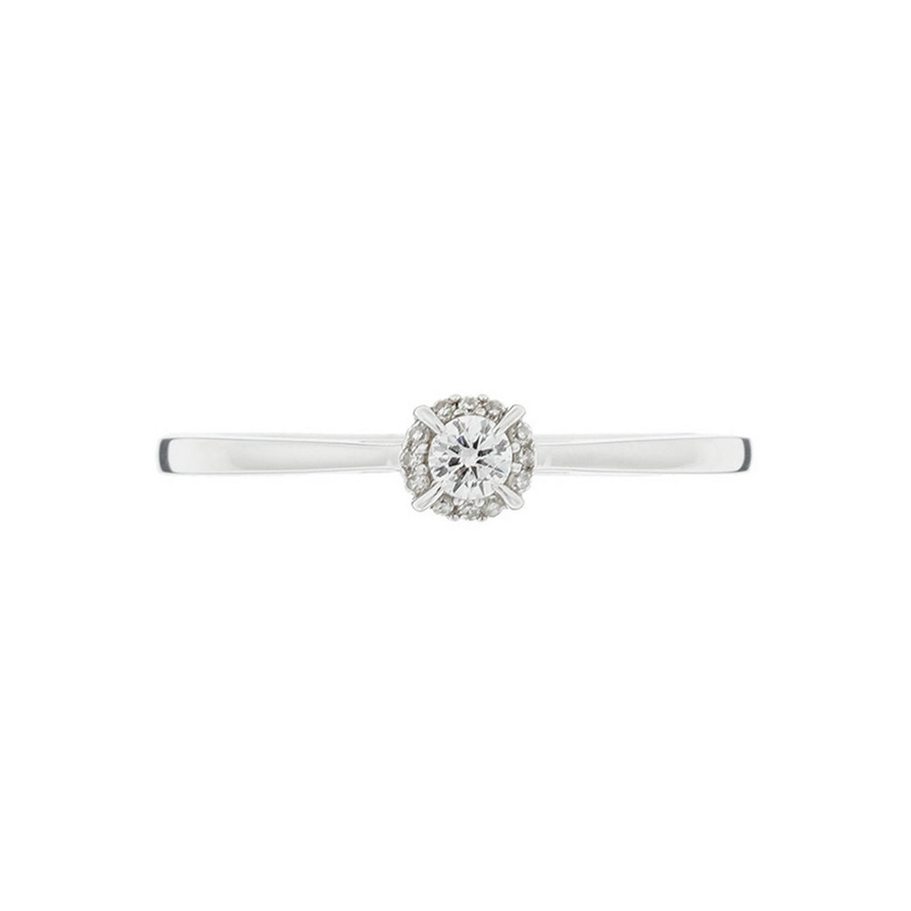 "Amoureuse 0.10" Ring with 0.08Ct/1 Center Diamond + 0.02Ct/12 Center Diamond - 18k White Gold