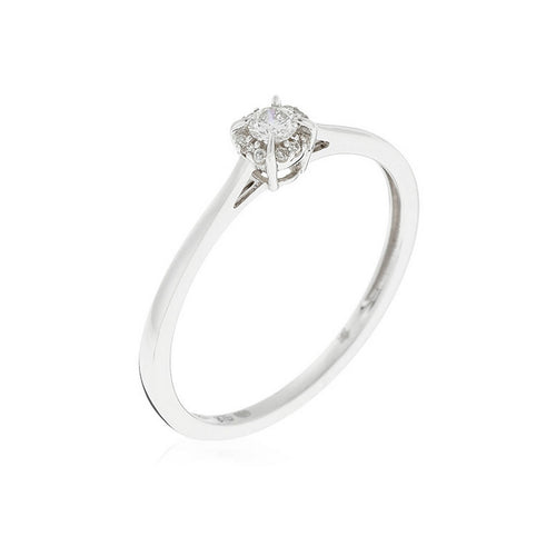 Blanc Sortija "Amoureuse 0,10" Diamante central 0,08Ct/1 +0,02Ct/12 - Oro 750/1000