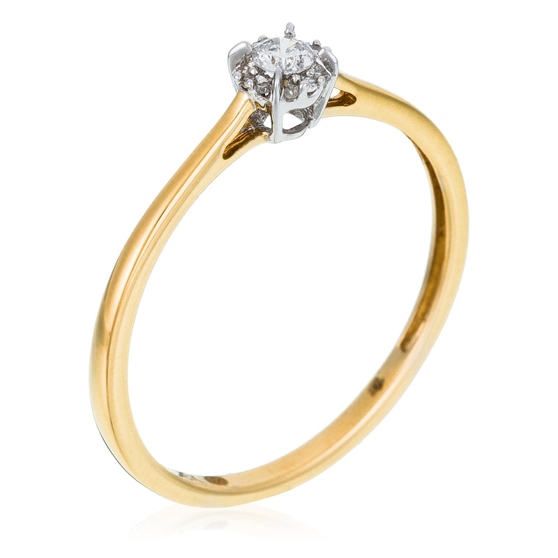 Bague "Amoureuse 0,10" Diamant Centre 0,08Ct/1 +0,02Ct/12 - Or Jaune