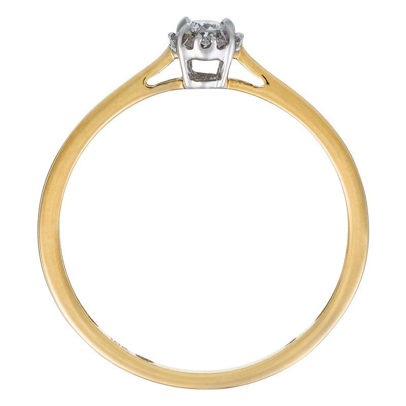 Bague "Amoureuse 0,10" Diamant Centre 0,08Ct/1 +0,02Ct/12 - Or Jaune
