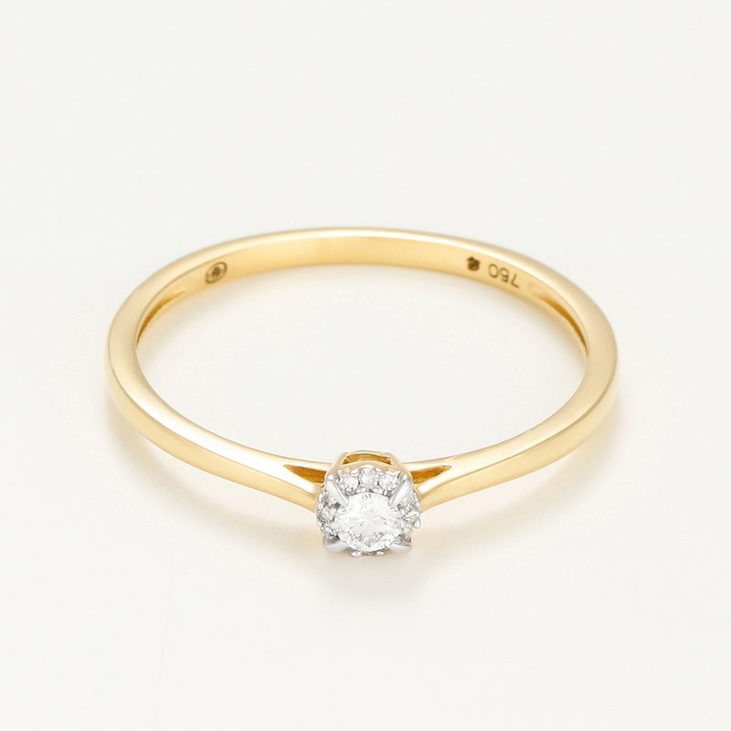 Bague "Amoureuse 0,10" Diamant Centre 0,08Ct/1 +0,02Ct/12 - Or Jaune 750/1000