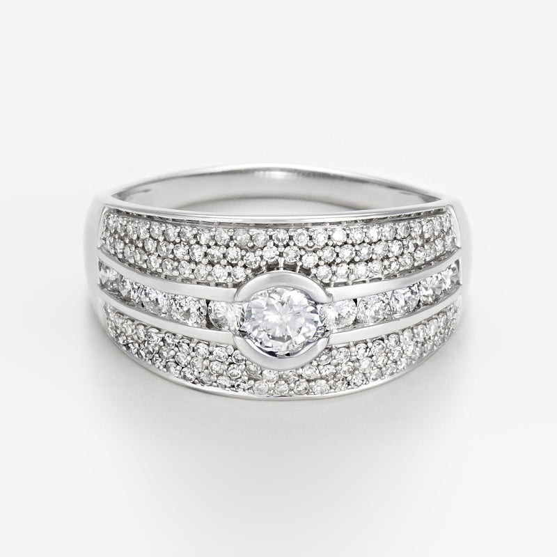 Bague "Jonc Lumineux" Diamant: 0,57Ct/128 + 0,18Ct/1 - Or Blanc 750/1000