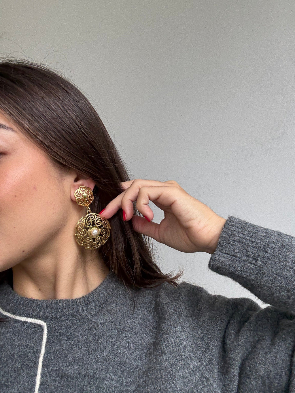 Pendientes Vintage - Colgantes Arabescos Y Perlas