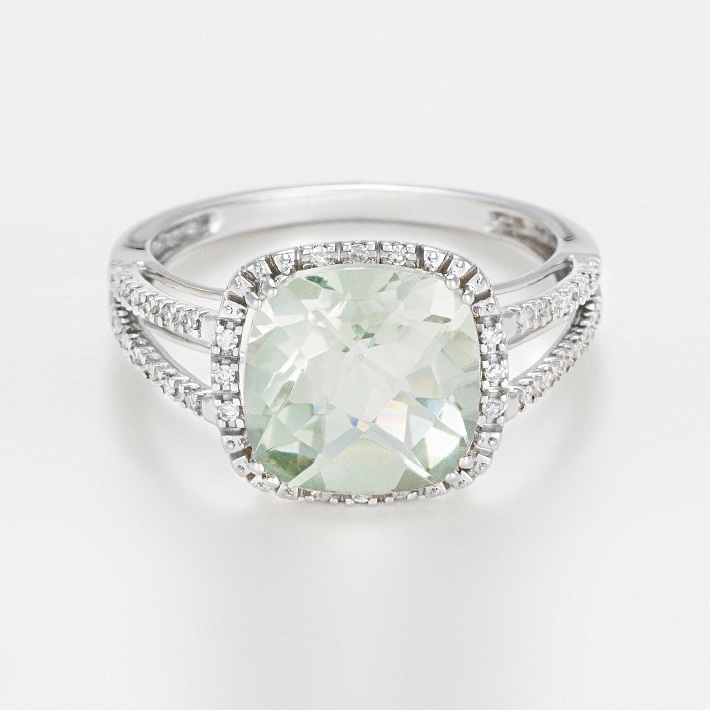Anillo “Divina Amatista Verde” – Oro Blanco 375/1000