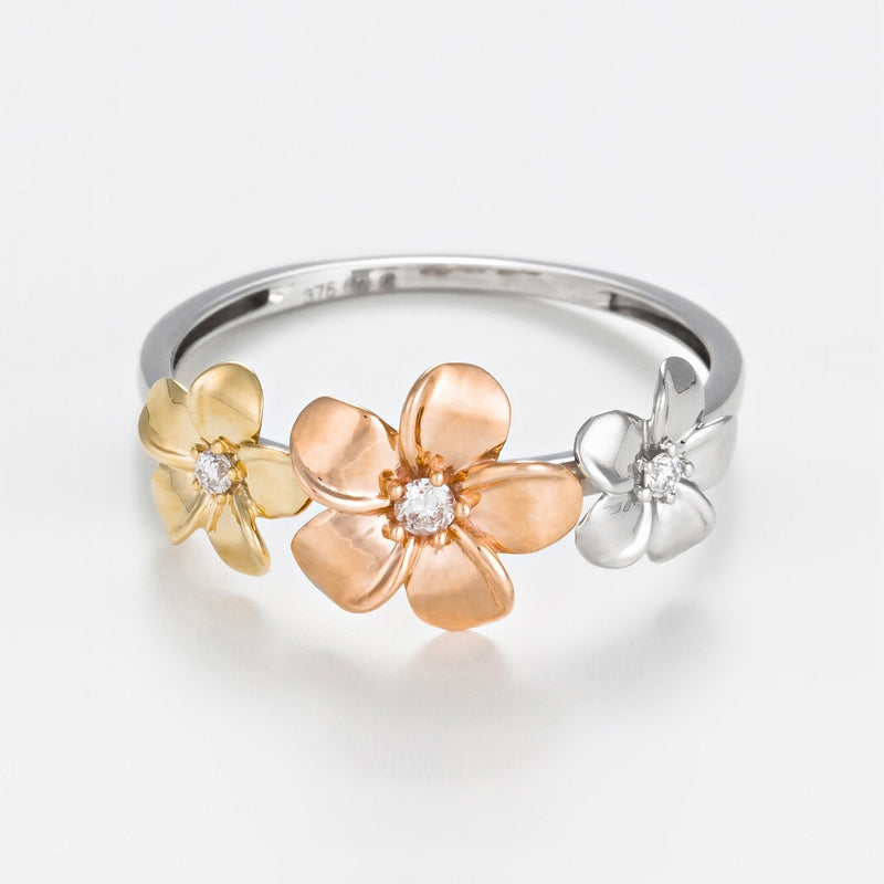 Ring "Ikebana" Diamond 0,05/3 - Tricolor Gold 375/1000