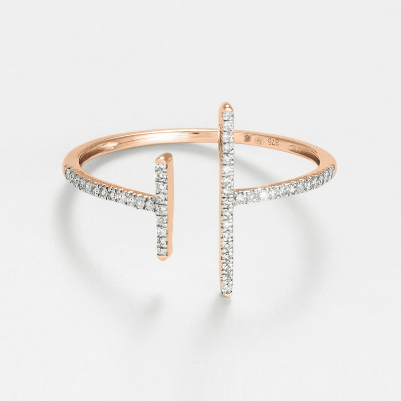 Ring "Parallèle Asymétrique" D0,1Ct/50 - Rose Gold 375/1000