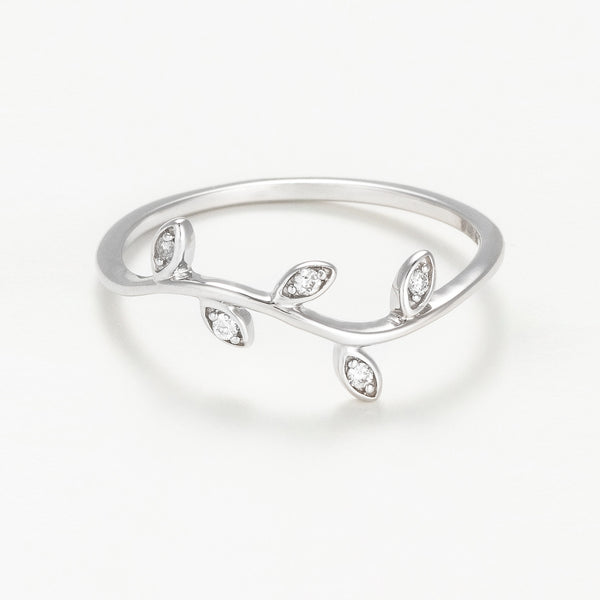Diamanta – Bague "Feuillage Enchanté" Diamant: 0,03Ct/5, bague en argent avec motif de feuilles et petits brillants, vue de face