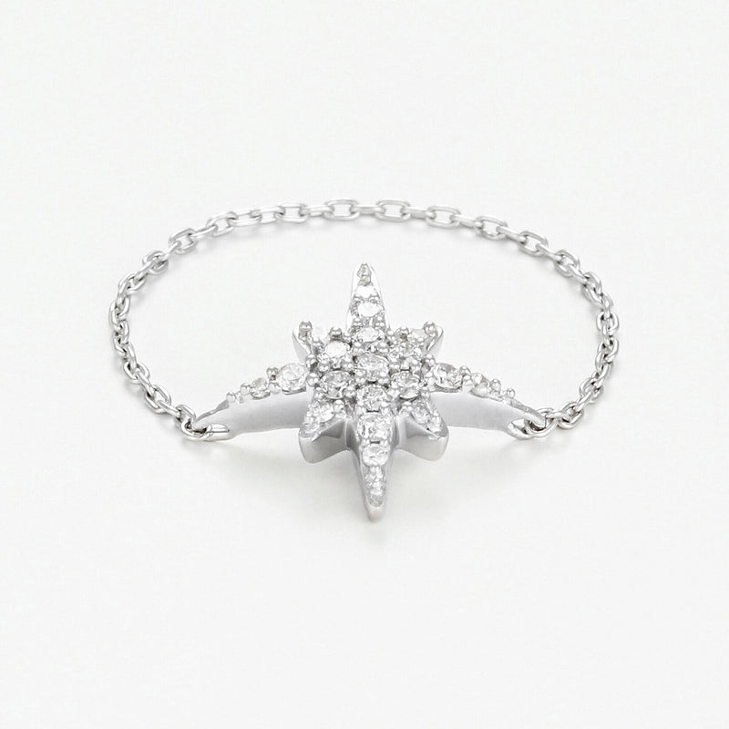 Bague Chaine "Star" - Or Blanc 375/1000