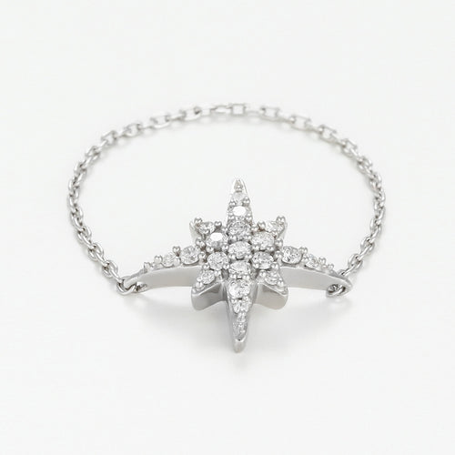 Bague Chaine "Star" - Or Blanc 375/1000