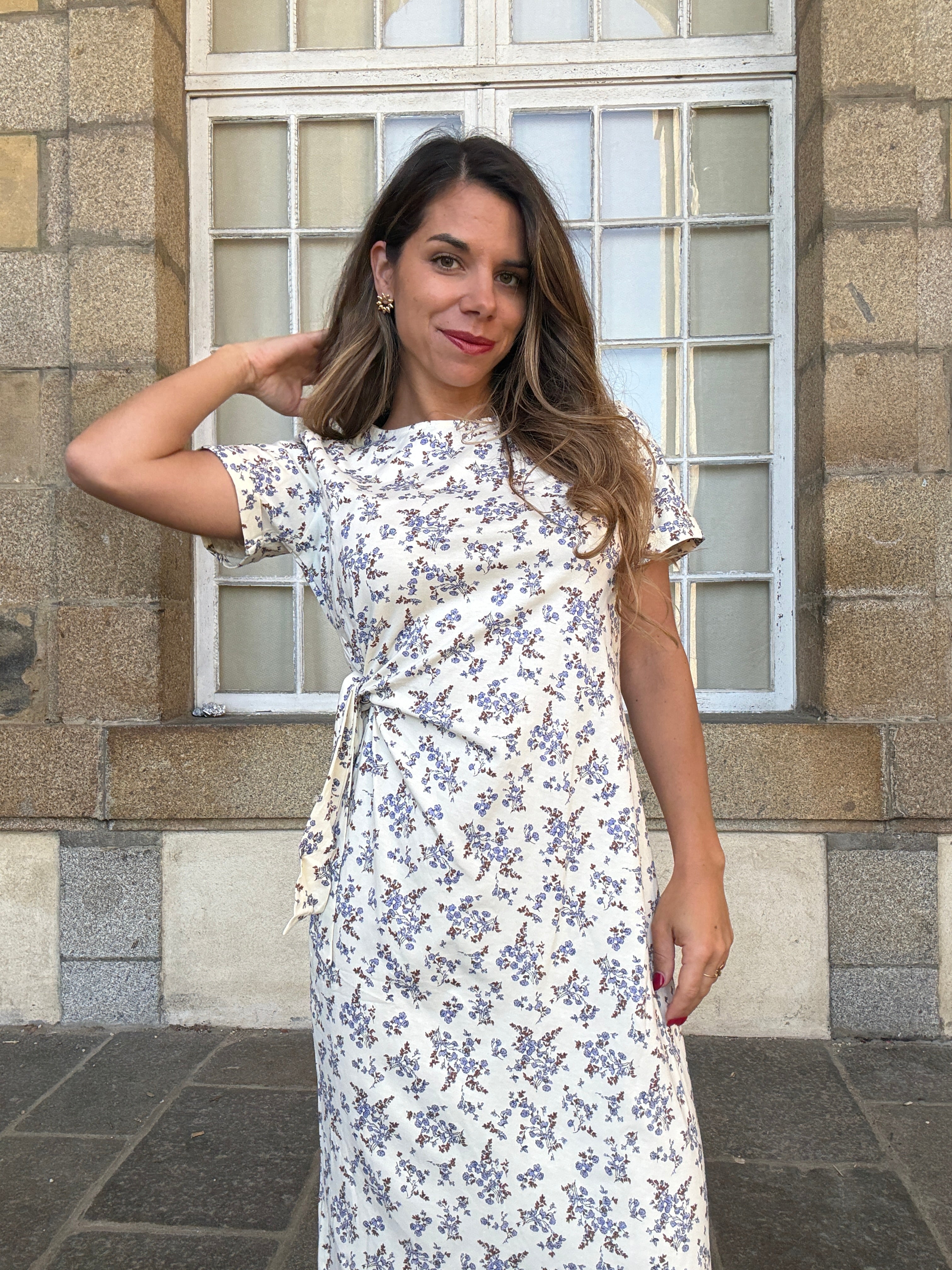 Robe Longue À Noeud Lucia Bleue