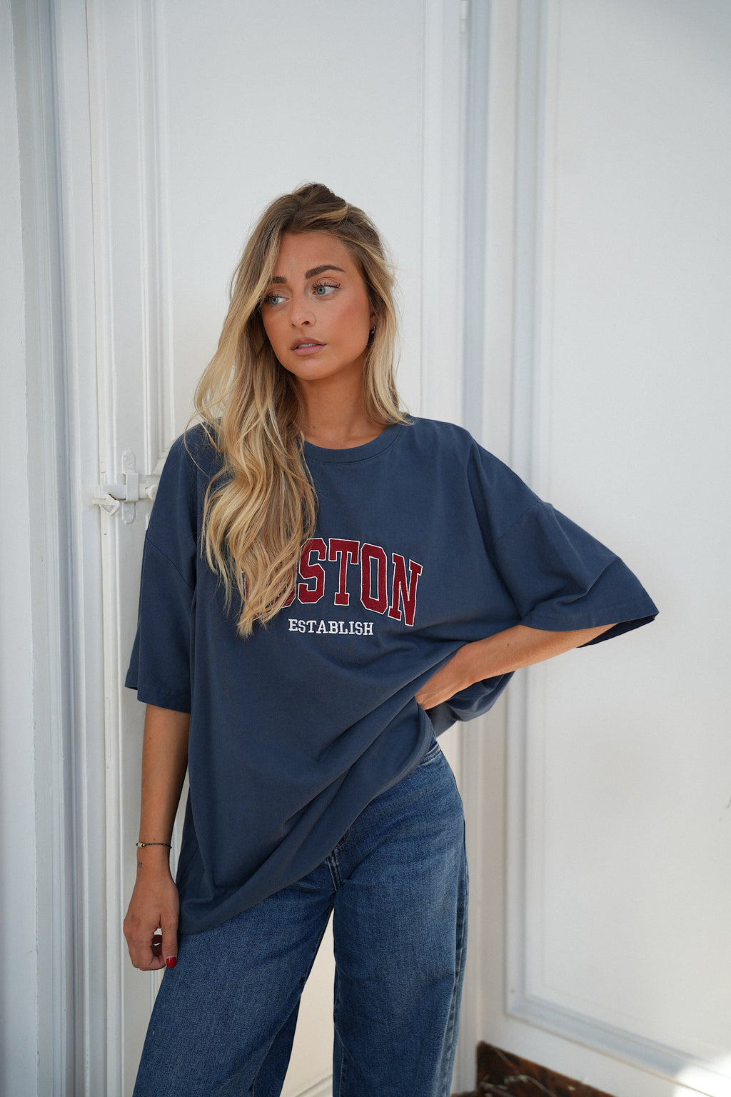 Camiseta Bordada Lino - Azul