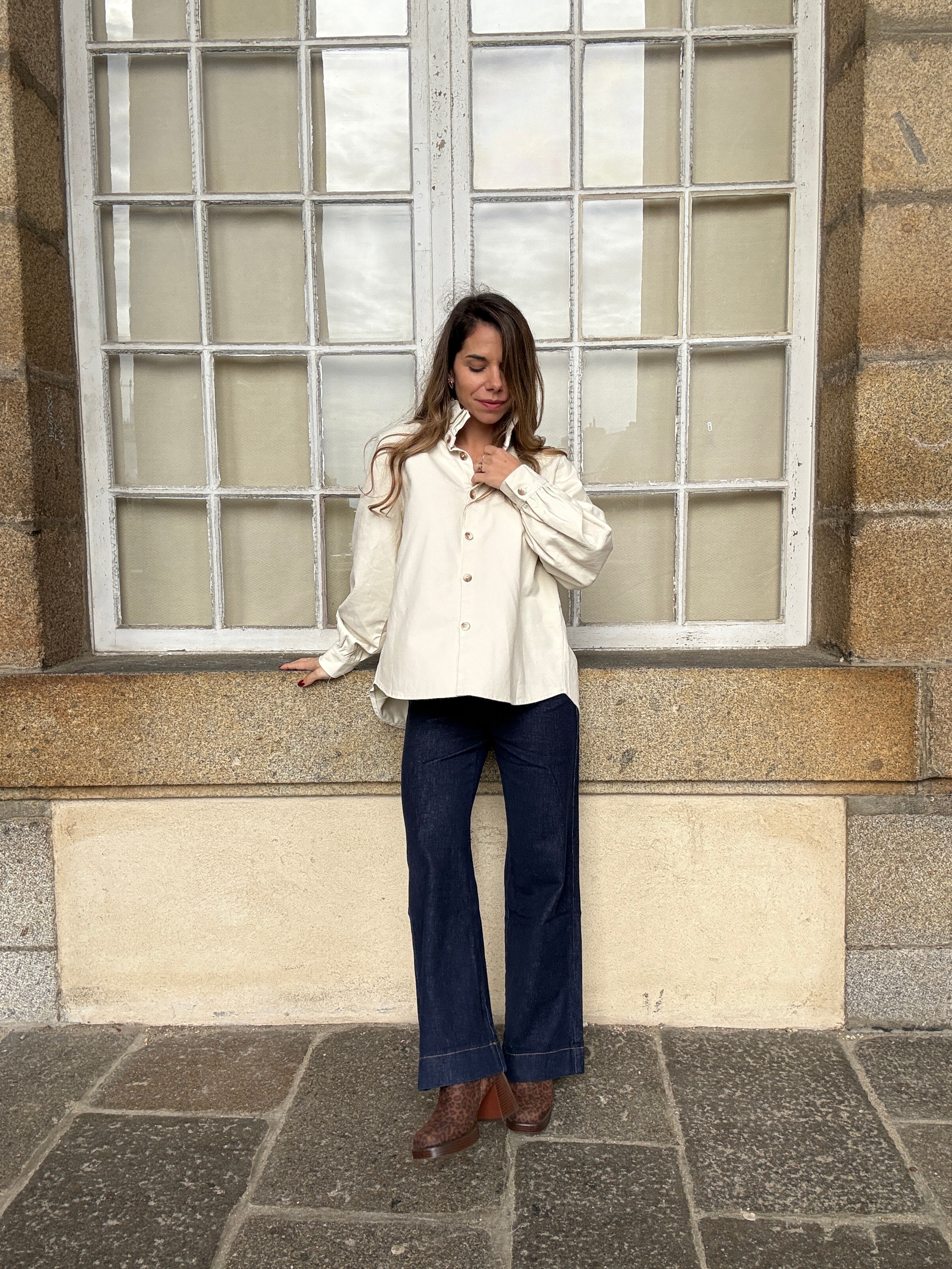 Veste En Jean Céleste Écrue