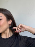 Vintage Georges Rech Earrings - Black Clusters and Burgundy Cabochons
