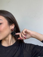 Vintage Georges Rech Earrings - Black Clusters and Burgundy Cabochons