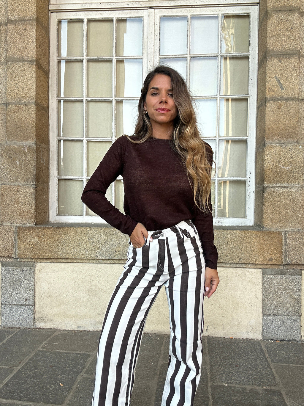 Pantalón vaquero de rayas Isabeau chocolate
