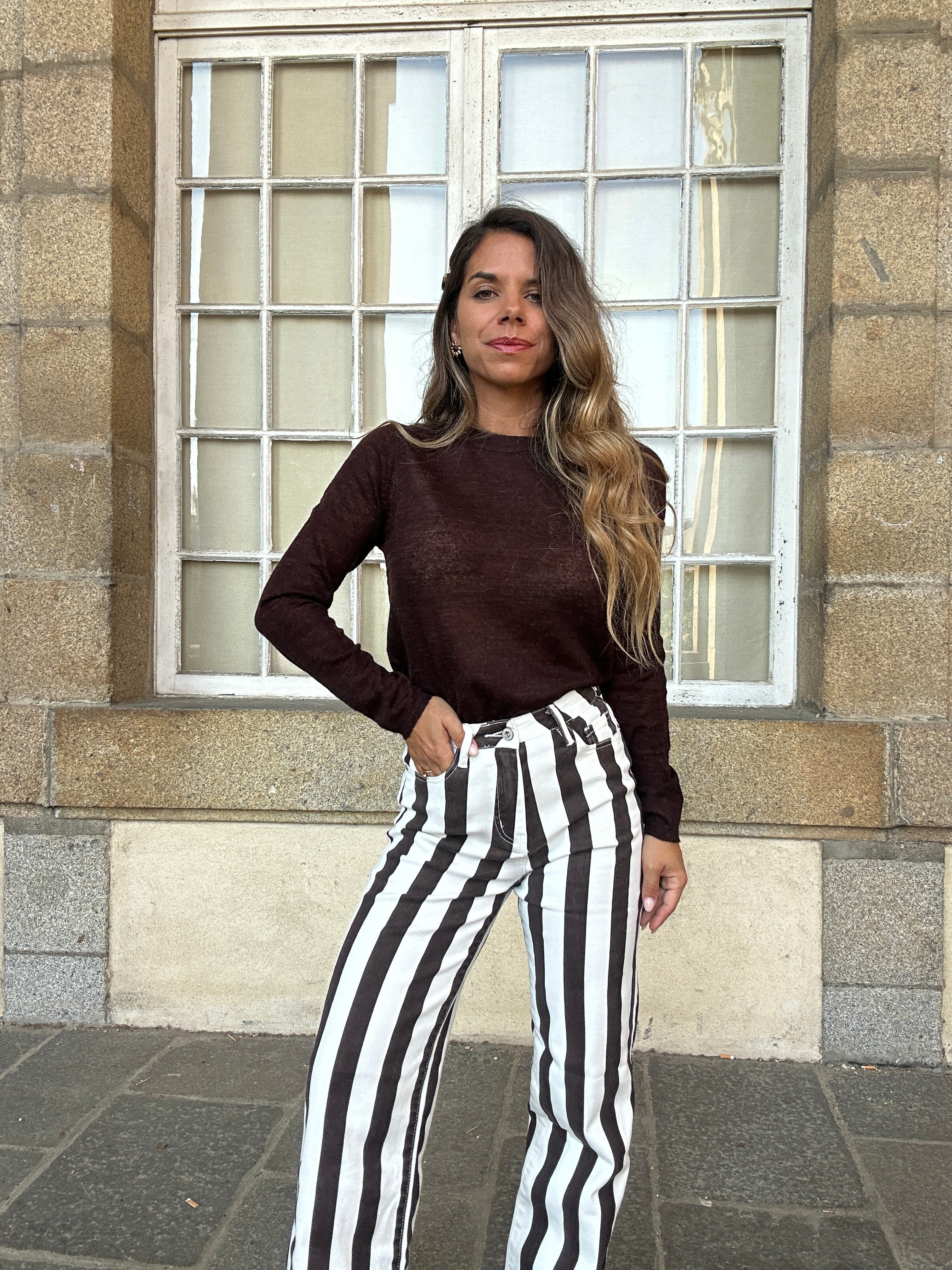 Pantalón vaquero de rayas Isabeau chocolate