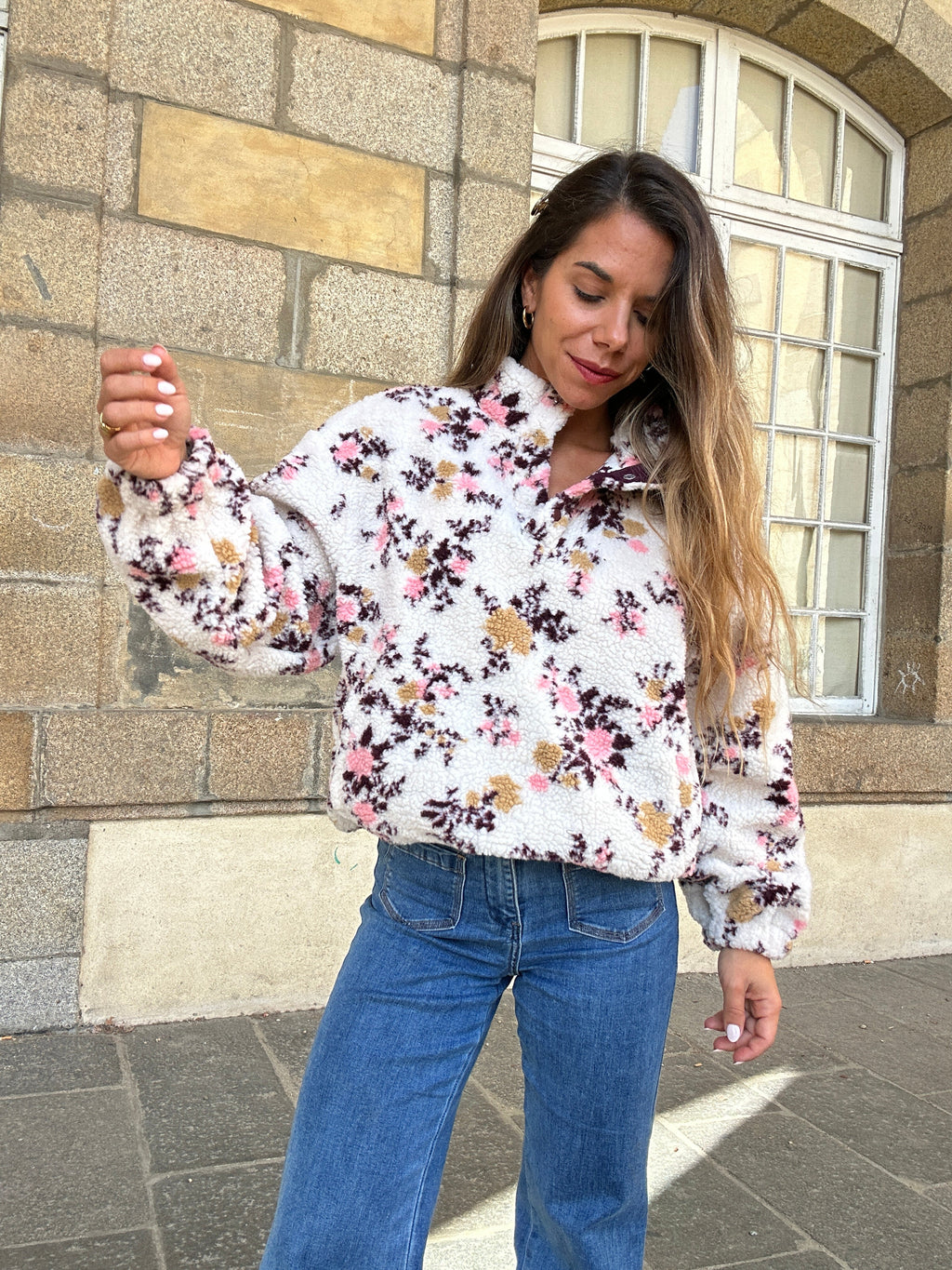 Jersey de borreguito floral Gina