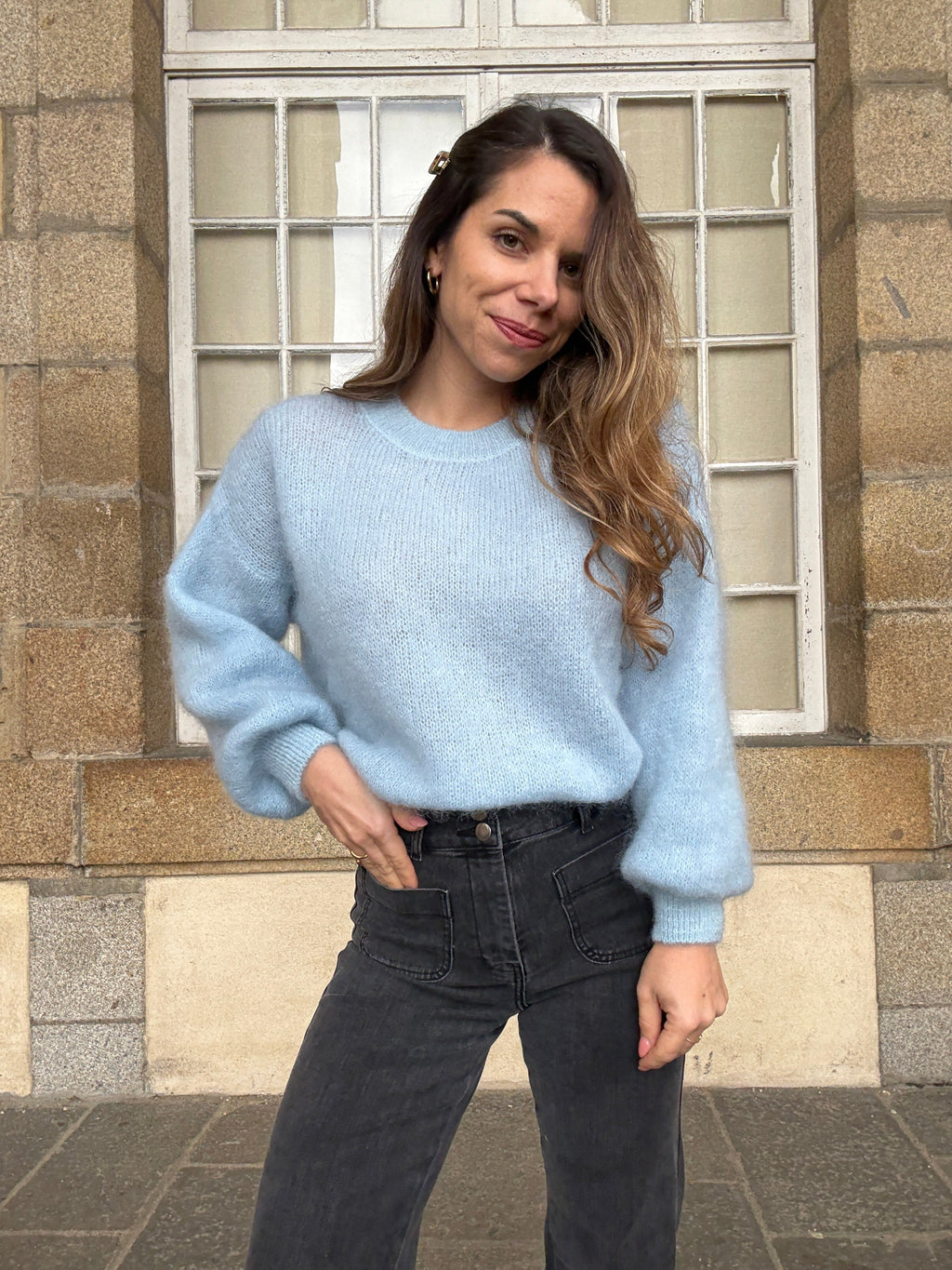 Gaia ice blue mohair and wool knit