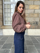 Brown Blouse With Dove Embroidery