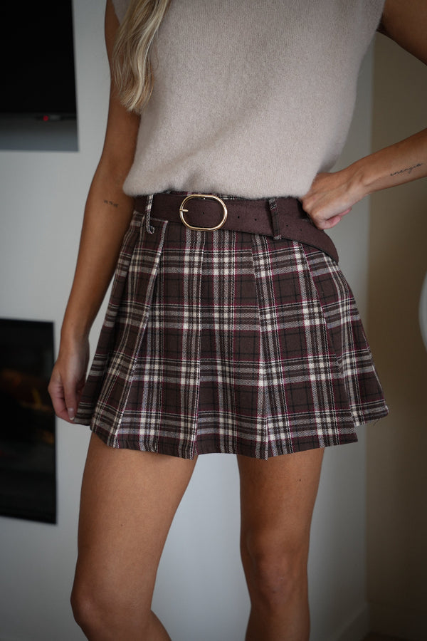 Falda-Short de Cuadros Kloé - Chocolate