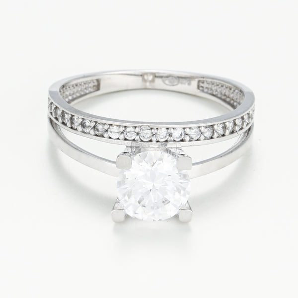 Anillo "Majestuoso" de oro blanco 375/1000 y circonio